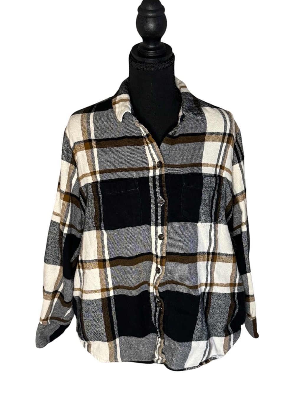 Madewell Plaid Button-Up Flannel in Black, Gray & Brown